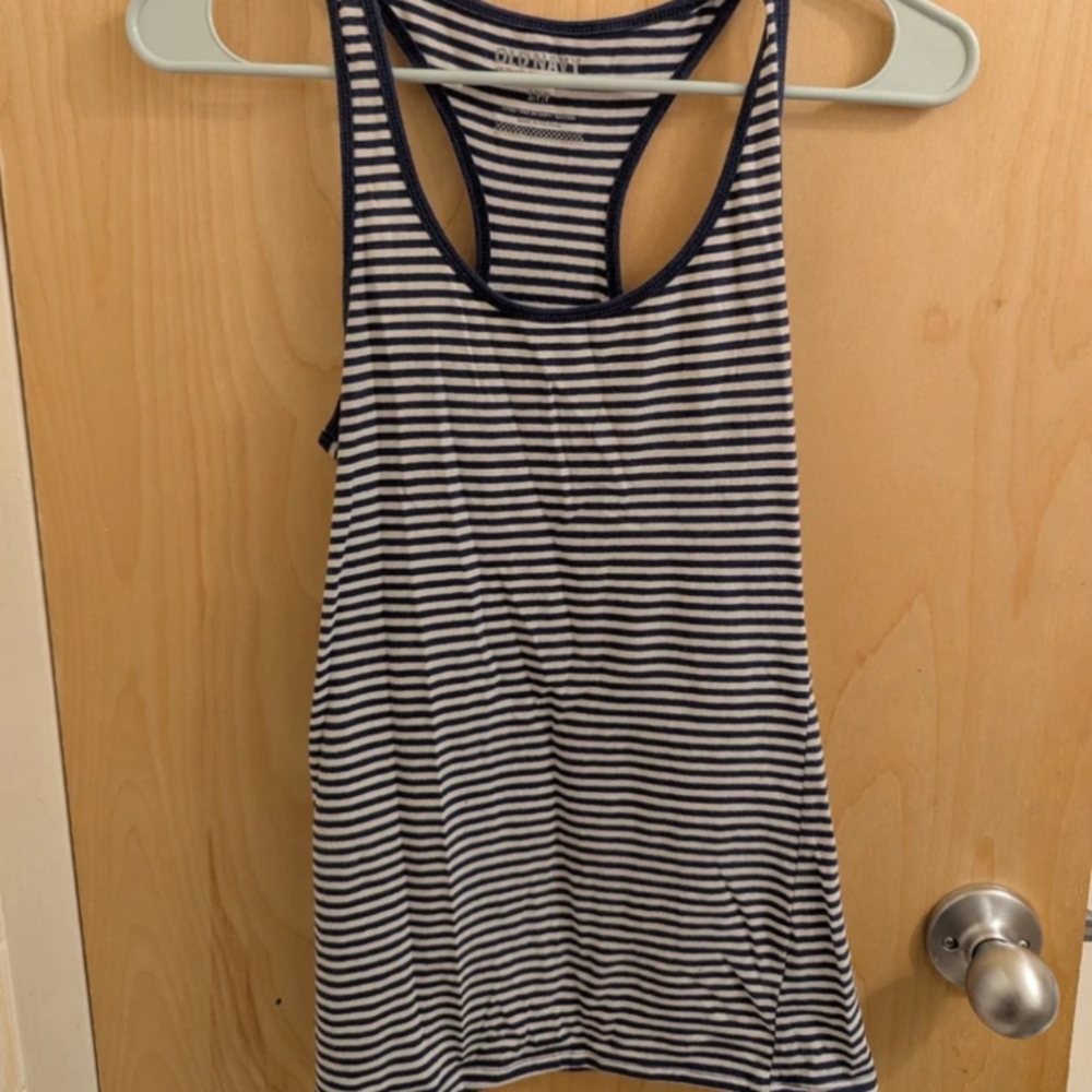 Old Navy Women's Navy and White Striped Tank Top